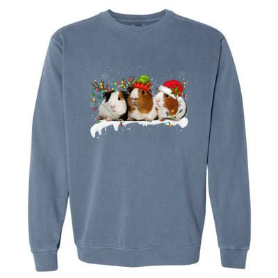 Guinea Pigs With Christmas Lights And Santa Hat Cute Xmas Garment-Dyed Sweatshirt