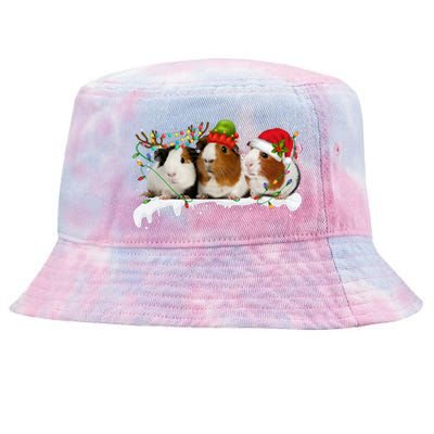 Guinea Pigs With Christmas Lights And Santa Hat Cute Xmas Tie-Dyed Bucket Hat