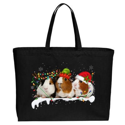 Guinea Pigs With Christmas Lights And Santa Hat Cute Xmas Cotton Canvas Jumbo Tote