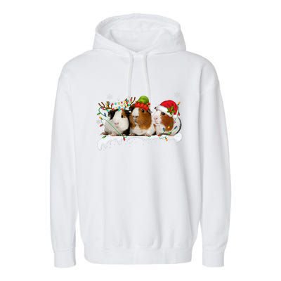 Guinea Pigs With Christmas Lights And Santa Hat Cute Xmas Garment-Dyed Fleece Hoodie