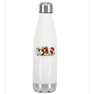 Guinea Pigs With Christmas Lights And Santa Hat Cute Xmas Stainless Steel Insulated Water Bottle