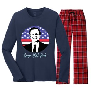 George President W. Bush Republican Proud USA Women's Long Sleeve Flannel Pajama Set 