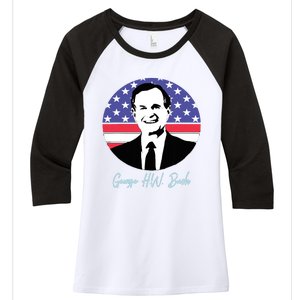 George President W. Bush Republican Proud USA Women's Tri-Blend 3/4-Sleeve Raglan Shirt