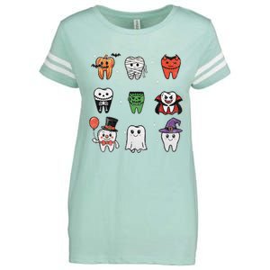 Ghost Pumpkin Witch Cute Dental Halloween Dentist Enza Ladies Jersey Football T-Shirt