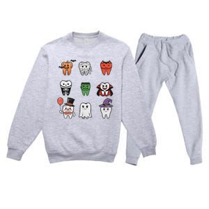 Ghost Pumpkin Witch Cute Dental Halloween Dentist Premium Crewneck Sweatsuit Set