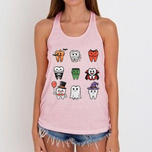 Ghost Pumpkin Witch Cute Dental Halloween Dentist Women's Knotted Racerback Tank