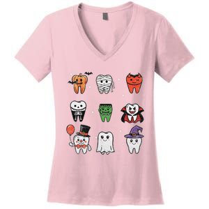 Ghost Pumpkin Witch Cute Dental Halloween Dentist Women's V-Neck T-Shirt