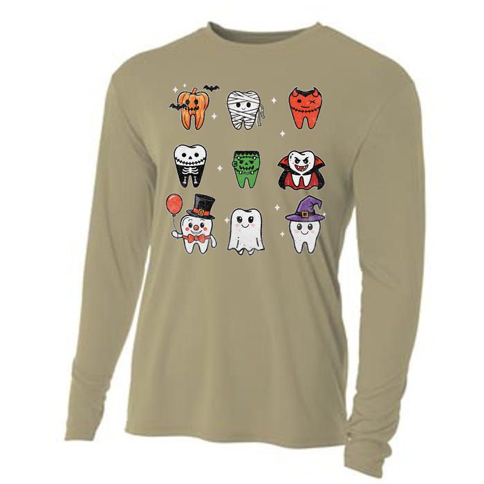 Ghost Pumpkin Witch Cute Dental Halloween Dentist Cooling Performance Long Sleeve Crew