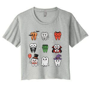 Ghost Pumpkin Witch Cute Dental Halloween Dentist Women's Crop Top Tee