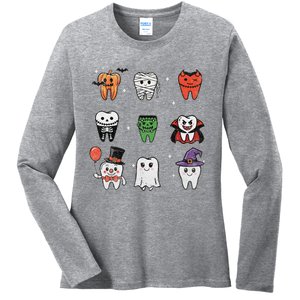 Ghost Pumpkin Witch Cute Dental Halloween Dentist Ladies Long Sleeve Shirt