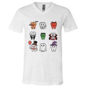 Ghost Pumpkin Witch Cute Dental Halloween Dentist V-Neck T-Shirt