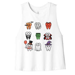 Ghost Pumpkin Witch Cute Dental Halloween Dentist Women's Racerback Cropped Tank