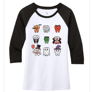 Ghost Pumpkin Witch Cute Dental Halloween Dentist Women's Tri-Blend 3/4-Sleeve Raglan Shirt