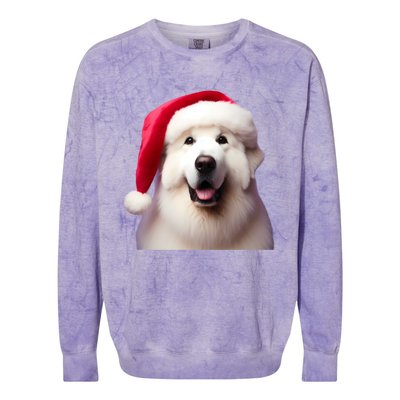 Great Pyrenees With Santa Hat Christmas Dog Owner Lover Mom Gift Colorblast Crewneck Sweatshirt