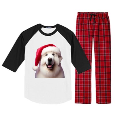 Great Pyrenees With Santa Hat Christmas Dog Owner Lover Mom Gift Raglan Sleeve Pajama Set