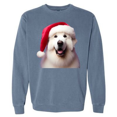 Great Pyrenees With Santa Hat Christmas Dog Owner Lover Mom Gift Garment-Dyed Sweatshirt