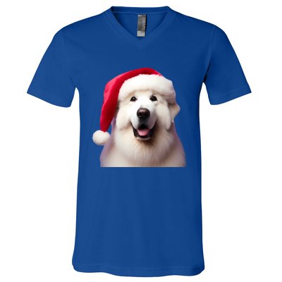 Great Pyrenees With Santa Hat Christmas Dog Owner Lover Mom Gift V-Neck T-Shirt