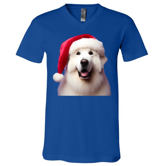 Great Pyrenees With Santa Hat Christmas Dog Owner Lover Mom Gift V-Neck T-Shirt