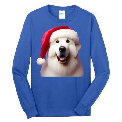 Great Pyrenees With Santa Hat Christmas Dog Owner Lover Mom Gift Tall Long Sleeve T-Shirt