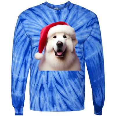 Great Pyrenees With Santa Hat Christmas Dog Owner Lover Mom Gift Tie-Dye Long Sleeve Shirt