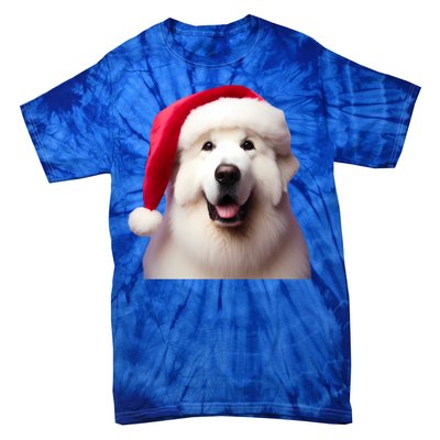 Great Pyrenees With Santa Hat Christmas Dog Owner Lover Mom Gift Tie-Dye T-Shirt