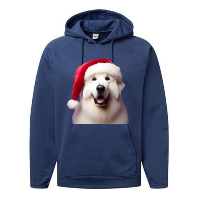 Great Pyrenees With Santa Hat Christmas Dog Owner Lover Mom Gift Performance Fleece Hoodie