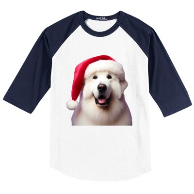 Great Pyrenees With Santa Hat Christmas Dog Owner Lover Mom Gift Baseball Sleeve Shirt