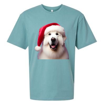 Great Pyrenees With Santa Hat Christmas Dog Owner Lover Mom Gift Sueded Cloud Jersey T-Shirt