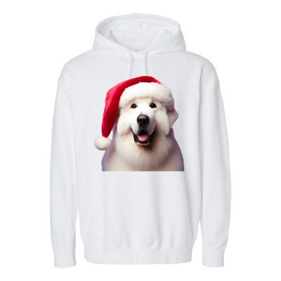 Great Pyrenees With Santa Hat Christmas Dog Owner Lover Mom Gift Garment-Dyed Fleece Hoodie