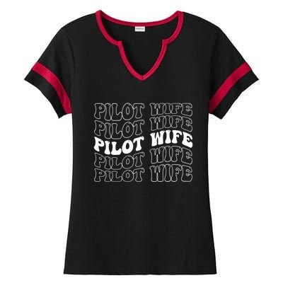 Groovy Pilot Wife Of A Pilot Wife Airplane Pilot Wife Funny Gift Ladies Halftime Notch Neck Tee