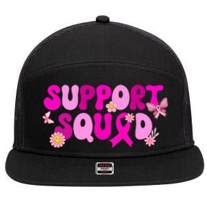 Groovy Pink Warrior Breast Cancer Awareness Support Squad Gift 7 Panel Mesh Trucker Snapback Hat