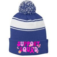 Groovy Pink Warrior Breast Cancer Awareness Support Squad Gift Stripe Pom Pom Beanie