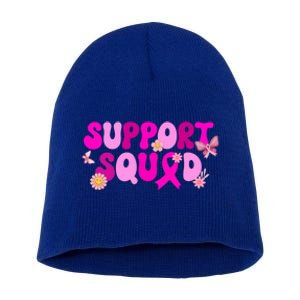 Groovy Pink Warrior Breast Cancer Awareness Support Squad Gift Short Acrylic Beanie