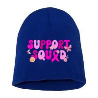 Groovy Pink Warrior Breast Cancer Awareness Support Squad Gift Short Acrylic Beanie