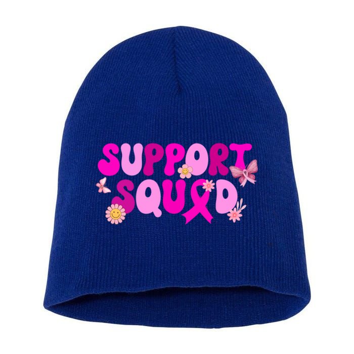 Groovy Pink Warrior Breast Cancer Awareness Support Squad Gift Short Acrylic Beanie