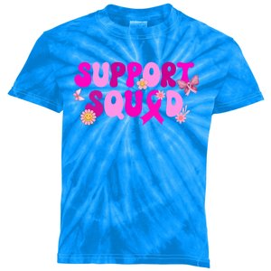 Groovy Pink Warrior Breast Cancer Awareness Support Squad Gift Kids Tie-Dye T-Shirt