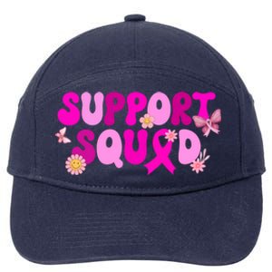 Groovy Pink Warrior Breast Cancer Awareness Support Squad Gift 7-Panel Snapback Hat