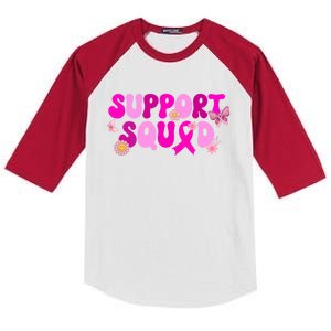 Groovy Pink Warrior Breast Cancer Awareness Support Squad Gift Kids Colorblock Raglan Jersey