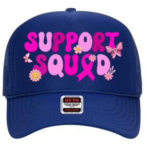 Groovy Pink Warrior Breast Cancer Awareness Support Squad Gift High Crown Mesh Back Trucker Hat