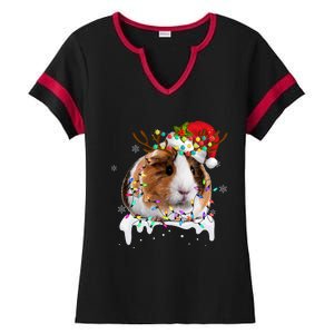 Guinea Pig With Christmas Lights And Santa Hat Xmas Animal Ladies Halftime Notch Neck Tee