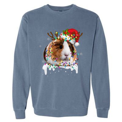 Guinea Pig With Christmas Lights And Santa Hat Xmas Animal Garment-Dyed Sweatshirt