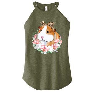 Guinea Pig With Leopard Headband Flower Guinea Pig Lovers Women’s Perfect Tri Rocker Tank