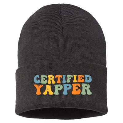 Groovy Professional Yapper Funny Joke For Certified Yapper Sustainable Knit Beanie