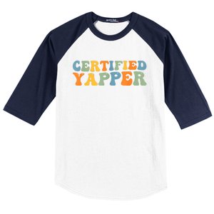 Groovy Professional Yapper Funny Joke For Certified Yapper Baseball Sleeve Shirt