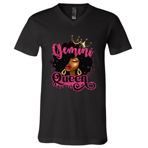 Gemini Queen Birthday Afro Black Zodiac Birthday V-Neck T-Shirt