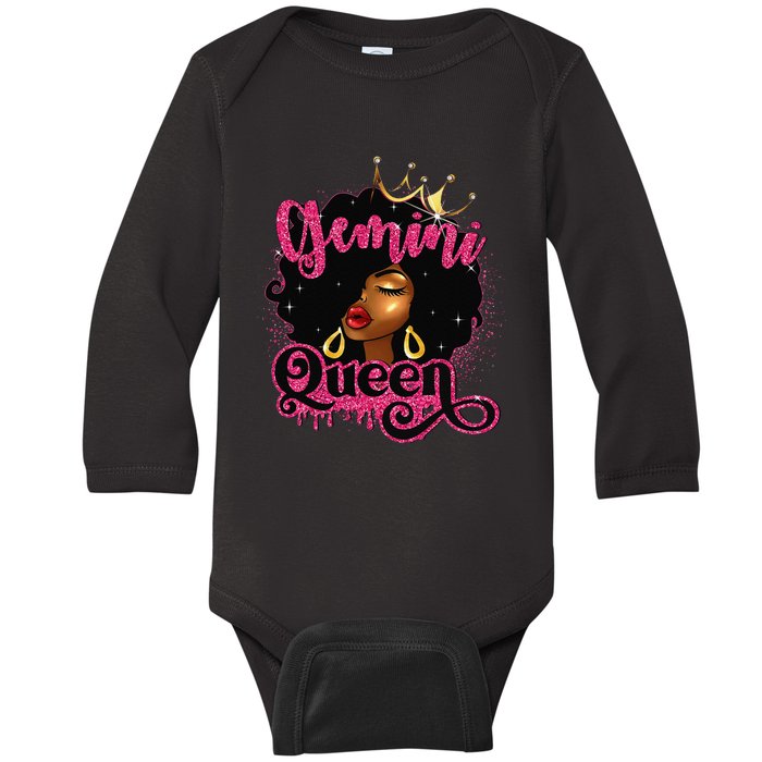 Gemini Queen Birthday Afro Black Zodiac Birthday Baby Long Sleeve Bodysuit