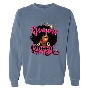 Gemini Queen Birthday Afro Black Zodiac Birthday Garment-Dyed Sweatshirt