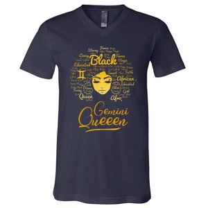 Gemini Queen Black Queen Birthday Gifts Zodiac Women V-Neck T-Shirt