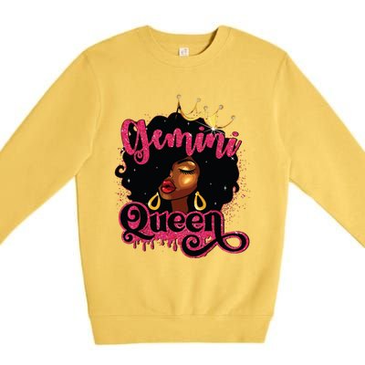 Gemini Queen Birthday Afro Girl Black Zodiac Birthday Premium Crewneck Sweatshirt