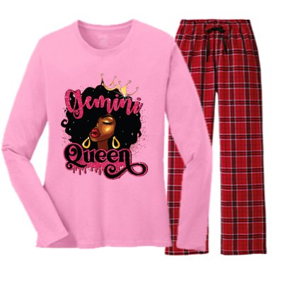 Gemini Queen Birthday Afro Girl Black Zodiac Birthday Women's Long Sleeve Flannel Pajama Set 